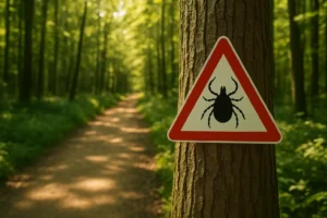 Zeckenschutz Warnzeichen im Wald