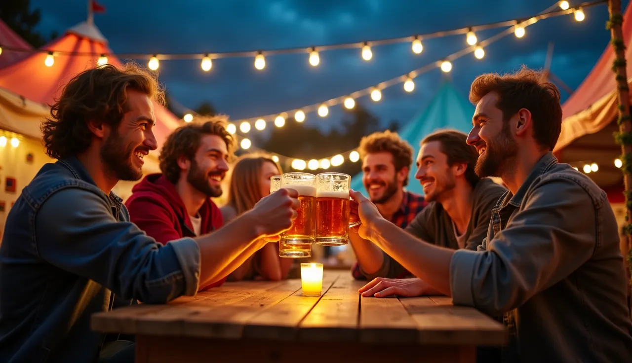 Freunde am Tisch trinken Bier auf den Ludwigsburger Brautage
