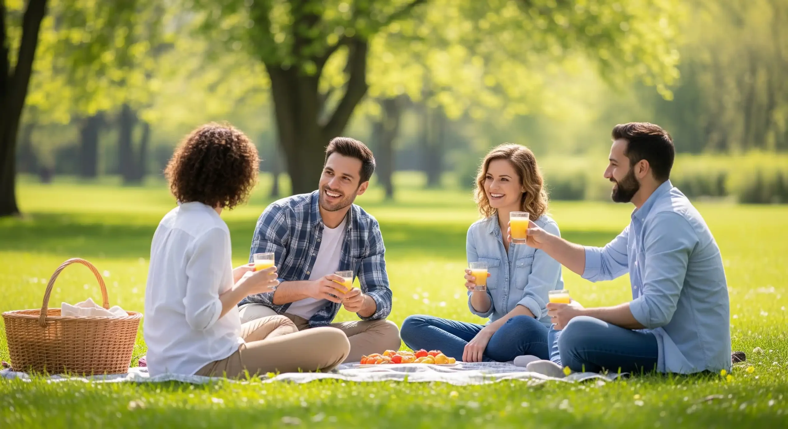 Picknick mit Aussicht Freunde auf der Wiese