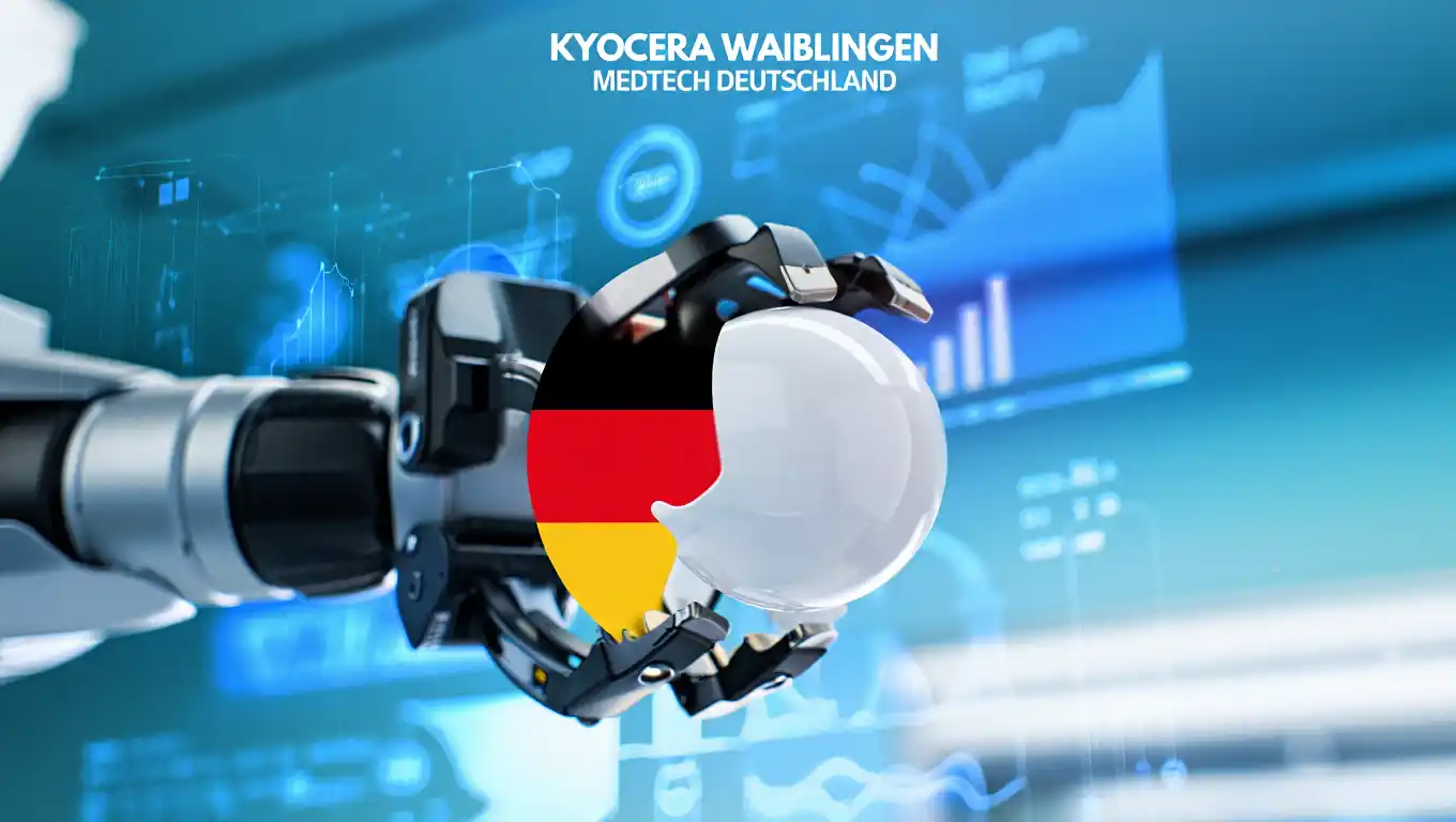 Kyocera Fabrik Waiblingen Roboterarm hält Keramikkugel