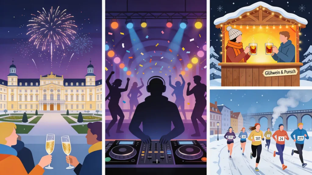 Silvester Ludwigsburg 2025 Bild mit verschiedenen Events zum Jahreswechsel