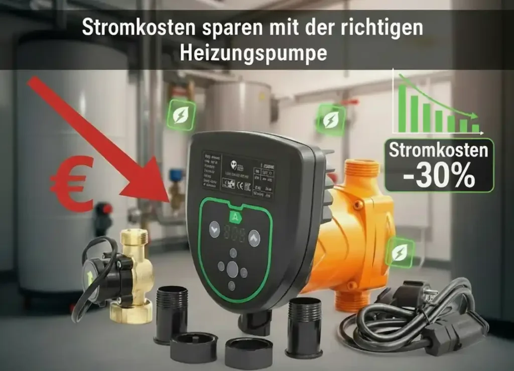 Richtige Heizungspumpe kaufen bild mit einer umwälzpumpe auf Kellerhintergrund