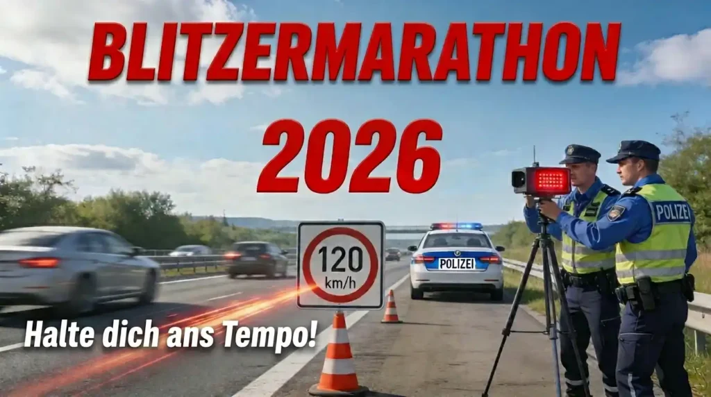 Blitzermarathon 2026 Polizei auf der Autobahn mit einem Blitzer