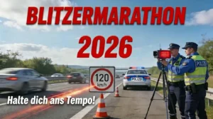 Blitzermarathon 2026 Polizei auf der Autobahn mit einem Blitzer