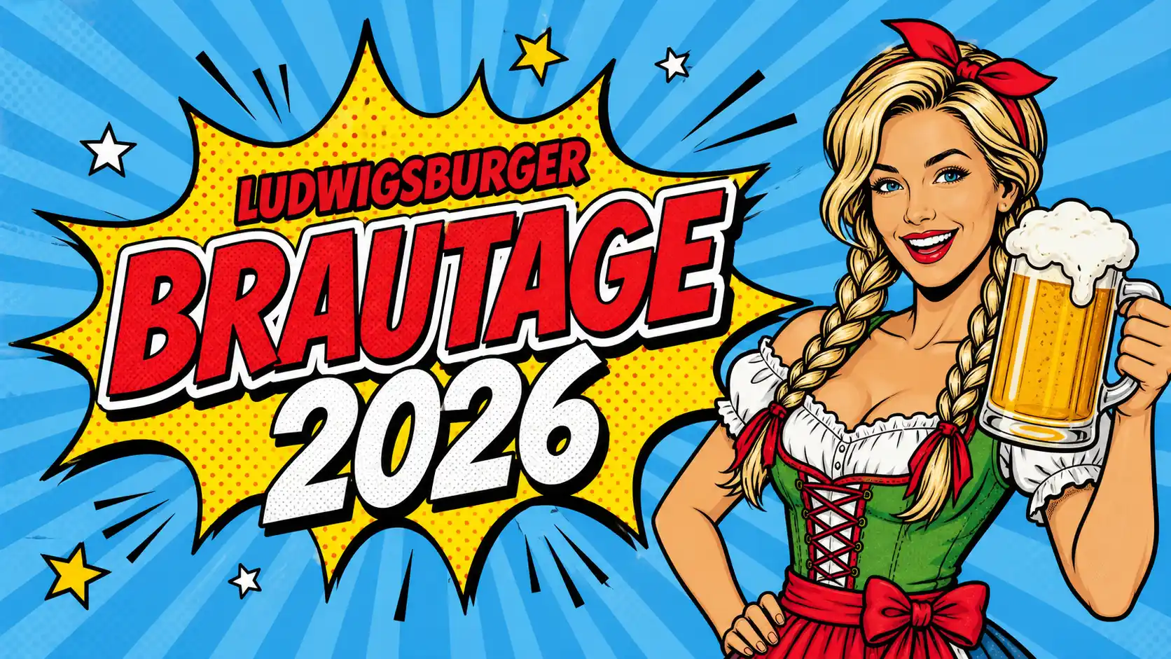 Ludwigsburger Brautage 2026 eine Frau im Dirndl hält Maß Bier
