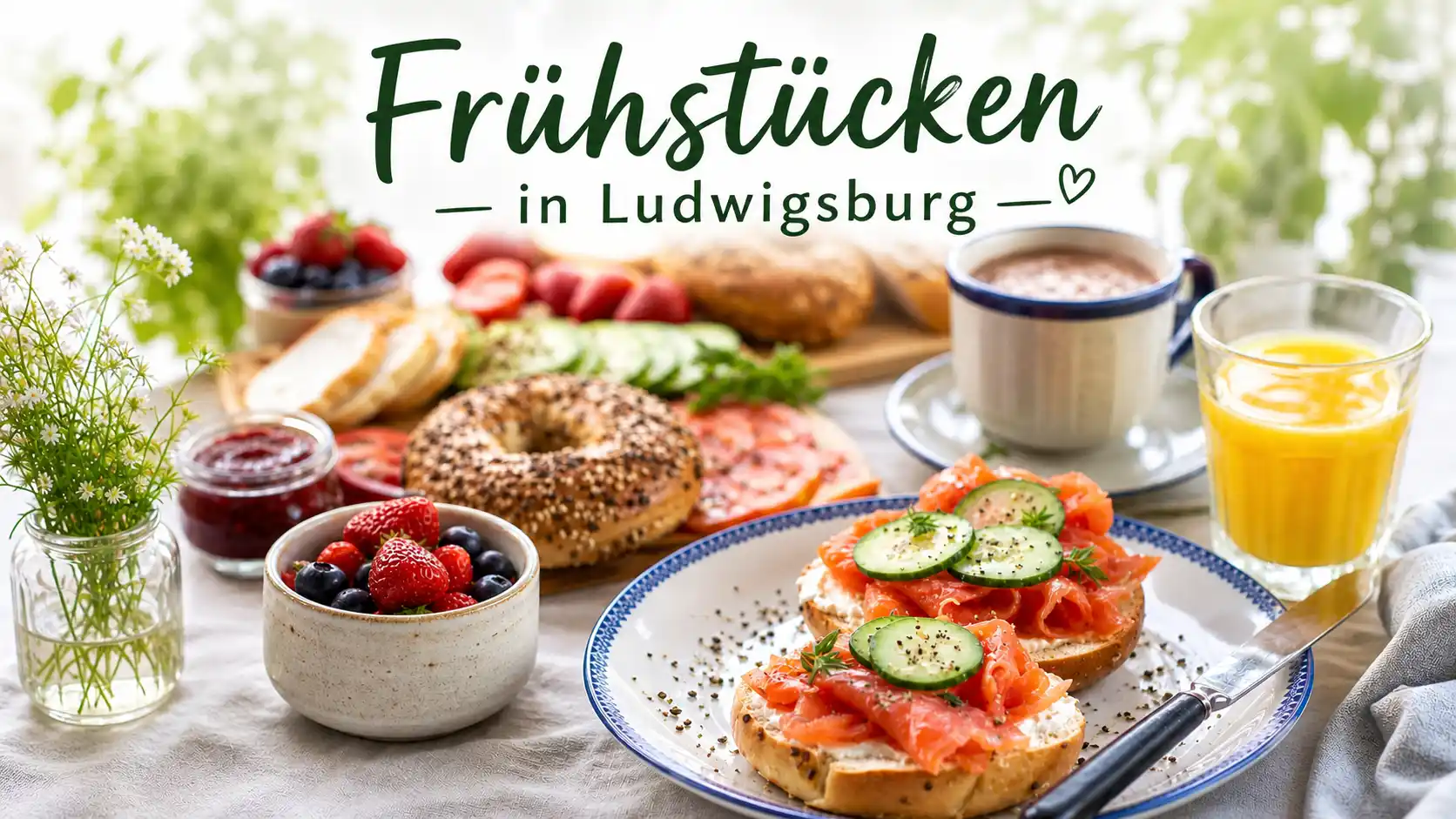 gedeckter Frühstückstisch in einem Cafe