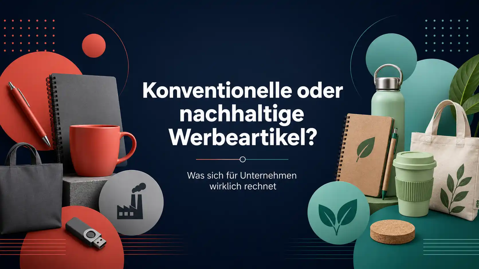 Abstraktes Bild Werbeartikel nachhaltig vs konventionell