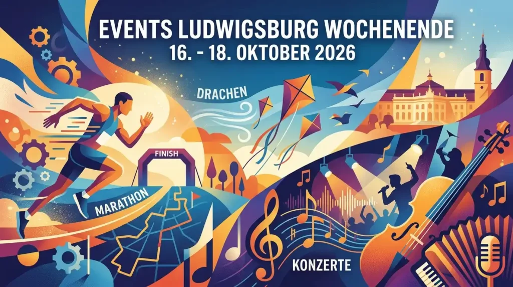 Ein buntes, illustriertes Veranstaltungsplakat für das Wochenende vom 16. bis 18. Oktober 2026 in Ludwigsburg