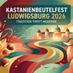 Abstraktes Beitragsbild zum Kastanienbeutelfest Ludwigsburg 2026 mit Illustrationen von Kastanien, Jutebeuteln und Barockarchitektur